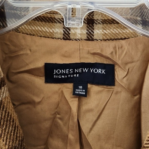 Jones New York Plaid Wool Blazer Jacket Yellow Brown Plus Size 16 - Picture 3 of 5